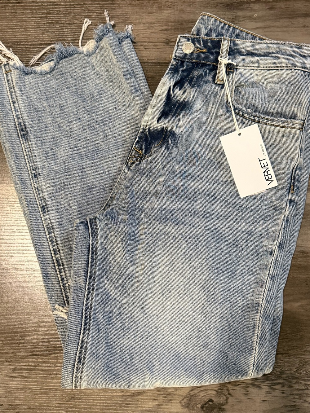 VERVET High Rise Ankle Crop Destroyed Wash Unfinished Hem Jeans - Picture 3 of 5